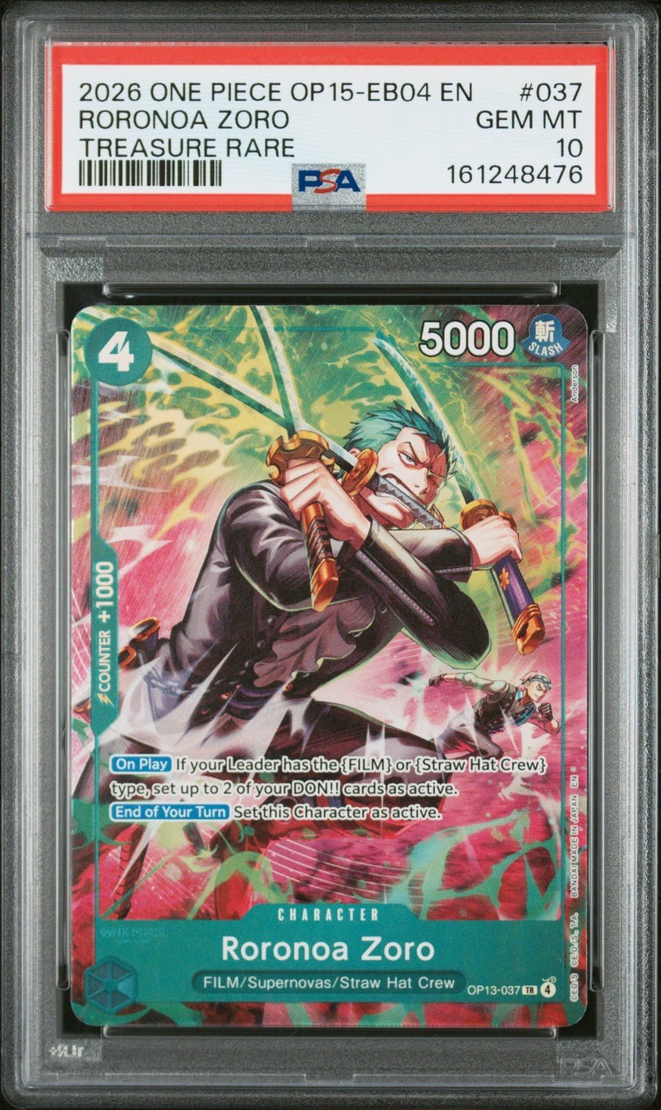 One Piece Roronoa Zoro Adventure On Kami’s Island-OP13-037 Treasure Rare PSA 10