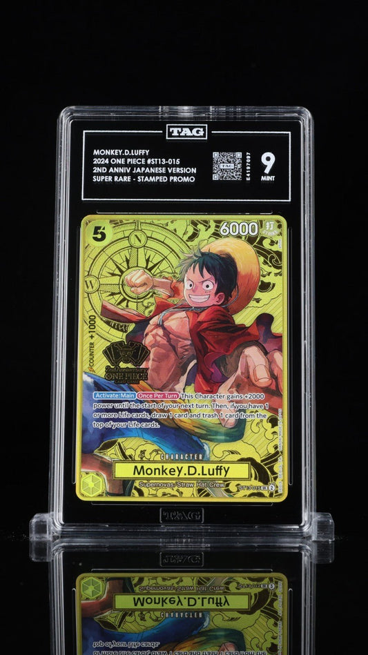One Piece TCG Monkey D Luffy ST13 - 015 SR 2nd Anniversary Stamp TAG 9