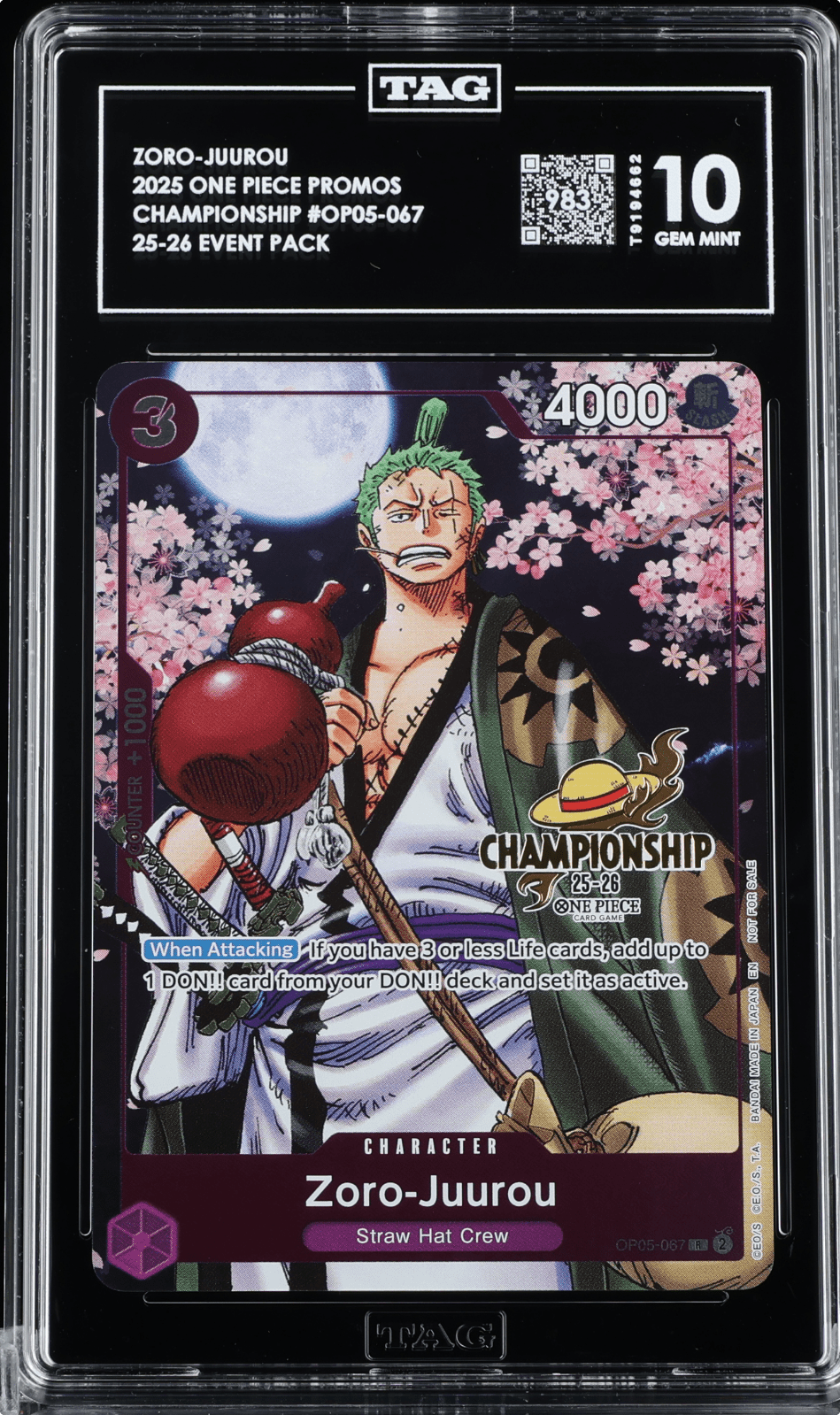 One Piece Zoro-Juurou OP05-067 CS 25-26 Event Pack CHAMPIONSHIP STAMP TAG 10