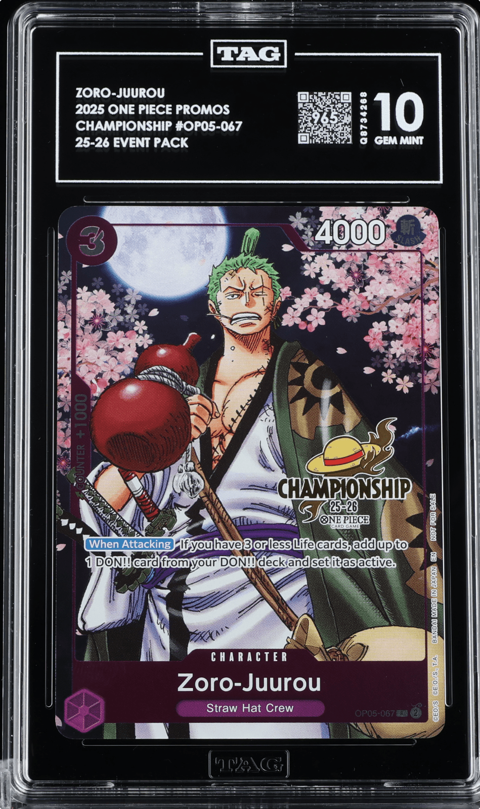 One Piece Zoro-Juurou OP05-067 CS 25-26 Event Pack CHAMPIONSHIP STAMP TAG 10