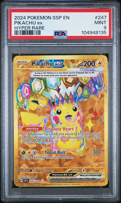 Pikachu ex 247/191 PSA 9 Sv08 Surging Sparks Gold Pokemon