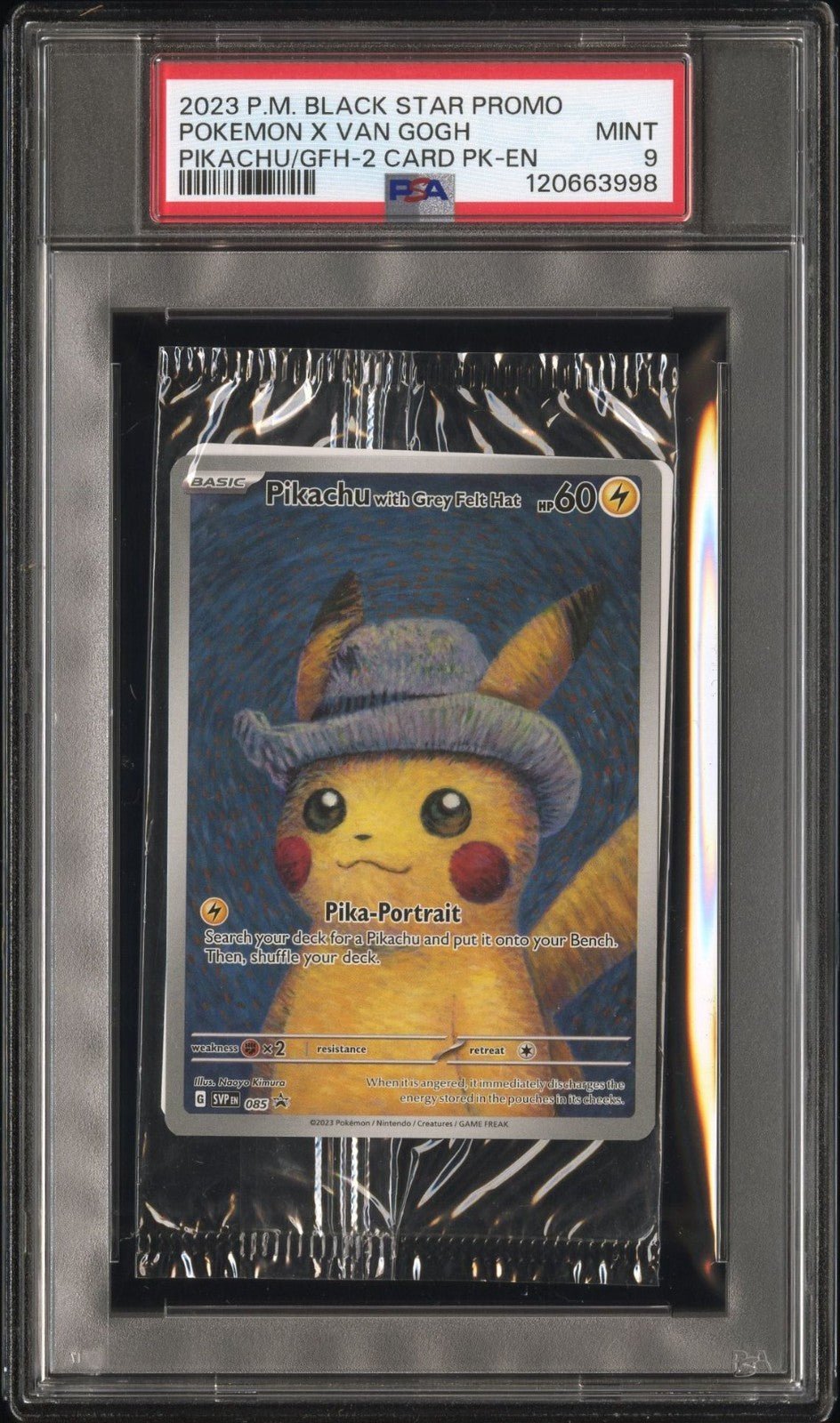 Pikachu with Grey Felt Hat Sealed Cello Pack Van Gogh Promo PSA 9