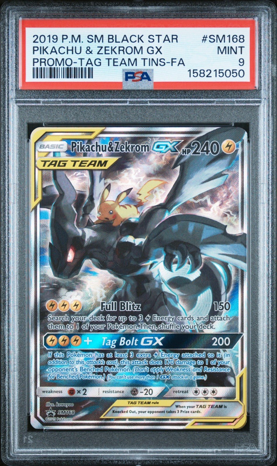 Pikachu & Zekrom Gx SM168 Tag Team Tins Sm Black Star Promo Pokemon PSA 9