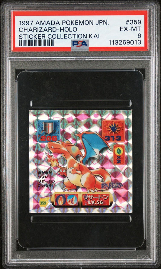 Pokemon 1997 Amada Sticker Col Kai - Charizard 359 Holo Sticker - PSA 6
