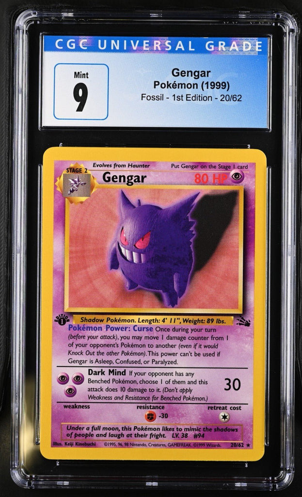 Pokemon 1999 Fossil Gengar 1st Edition 20/62 CGC Blue Label 9