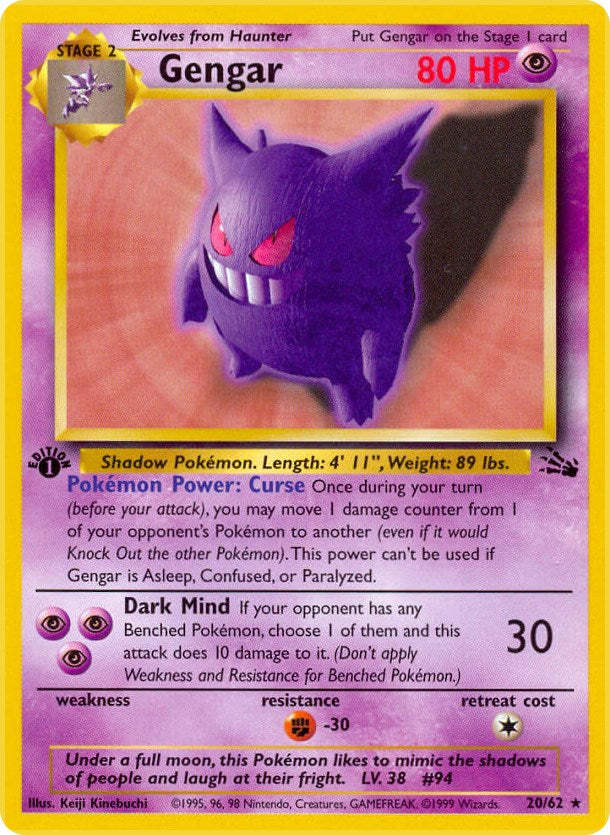 Pokemon 1999 Fossil Gengar 1st Edition 20/62 CGC Blue Label 9