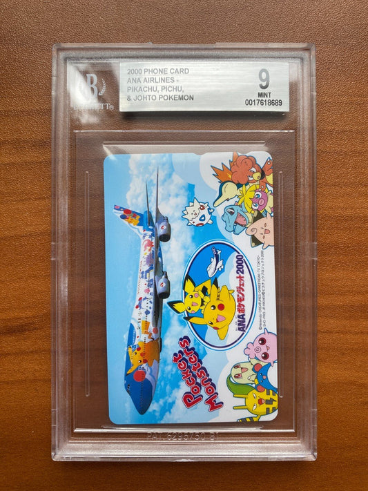 Pokemon 2000 Phone Card Ana Airlines BGS 9 Pikachu Pichu & Johto PSA