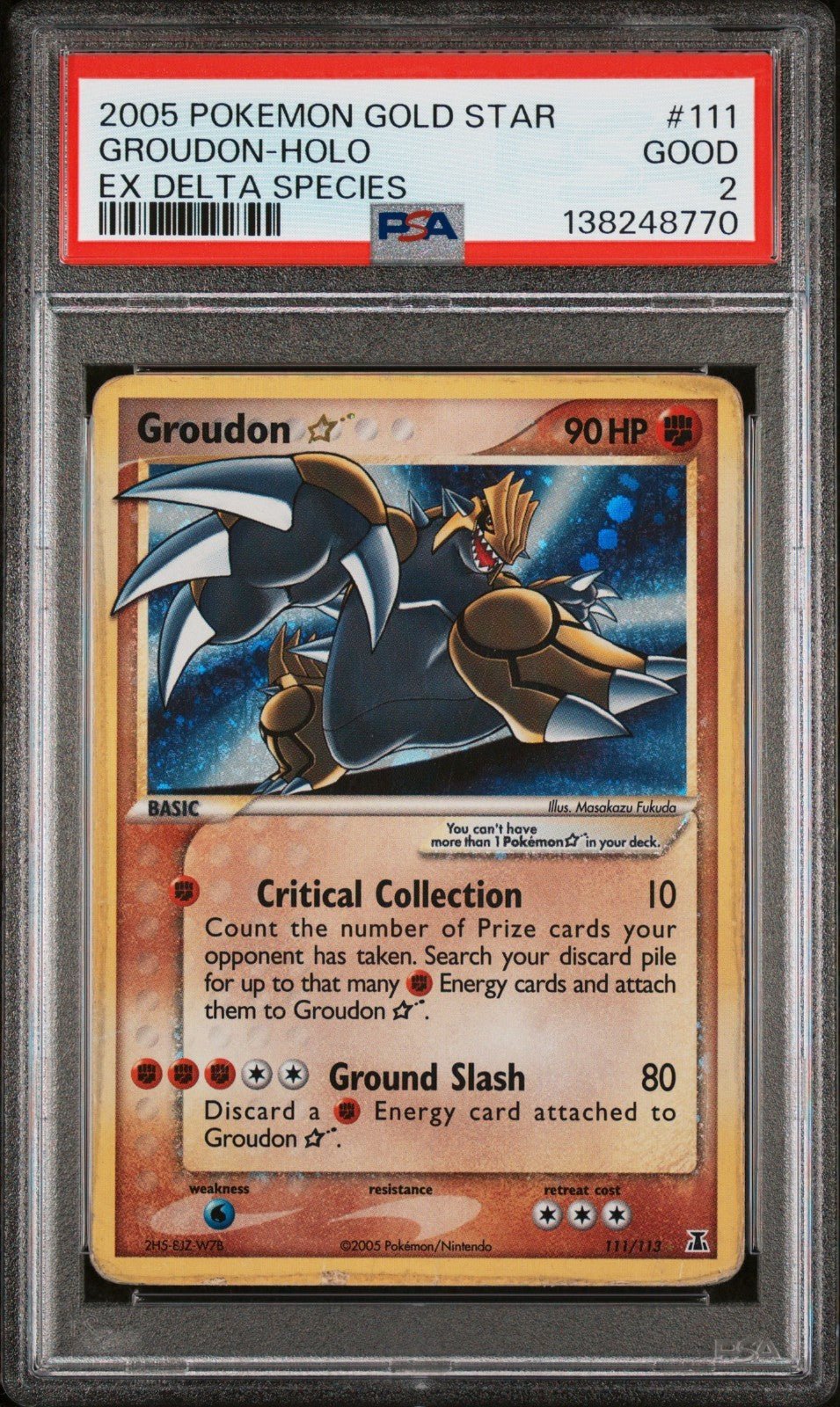 Pokemon 2005 EX Delta Species Gold Star 111 Groudon Holo PSA 2