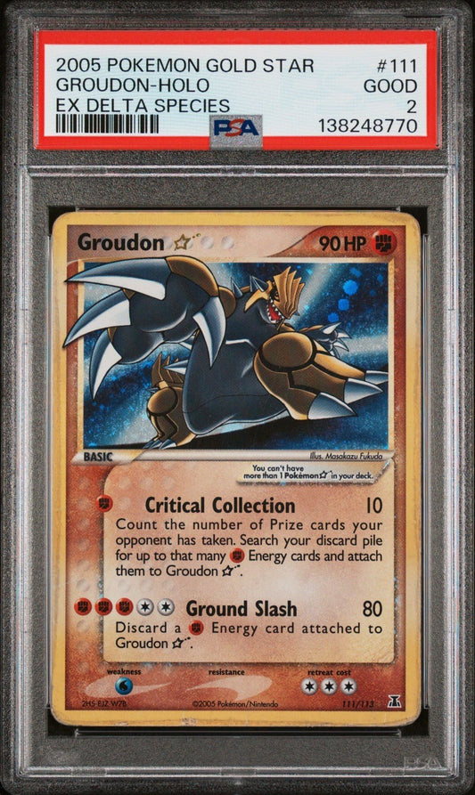 Pokemon 2005 EX Delta Species Gold Star 111 Groudon Holo PSA 2