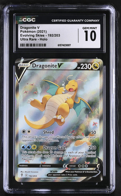 Pokemon 2021 Dragonite V 192/203 Alt Art UR Evolving Skies GEM MINT CGC 10