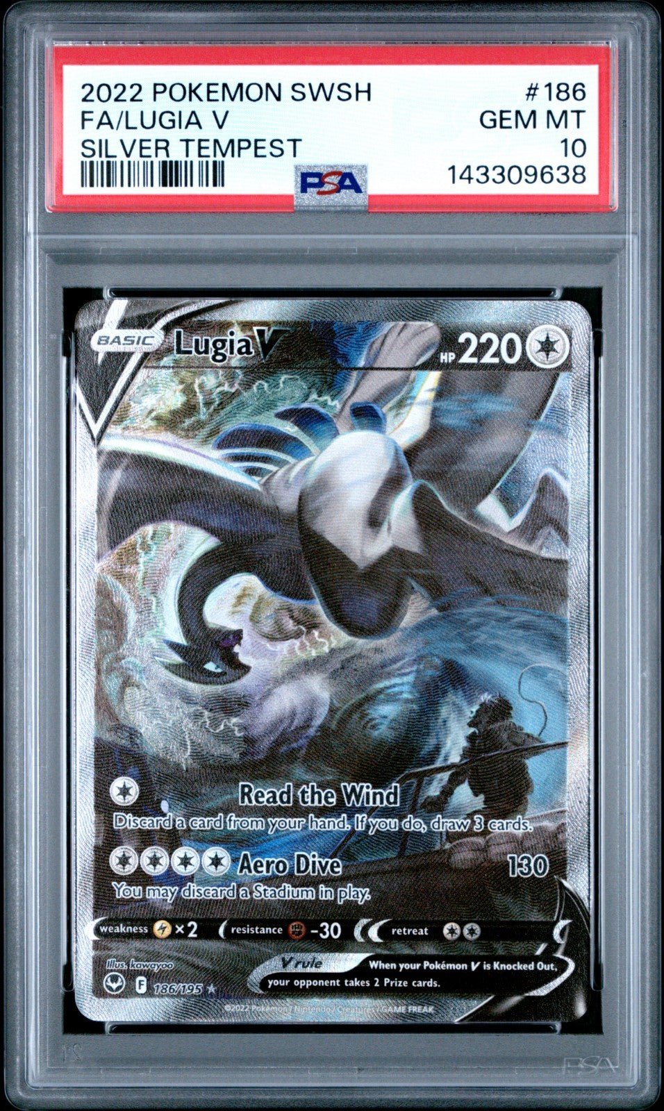 Pokemon 2022 FA/LUGIA V 186 Silver Tempest PSA 10