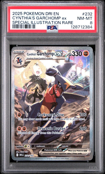 POKEMON 2025 CYNTHIA'S GARCHOMP EX 232/182 DESTINED RIVALS SIR PSA 8