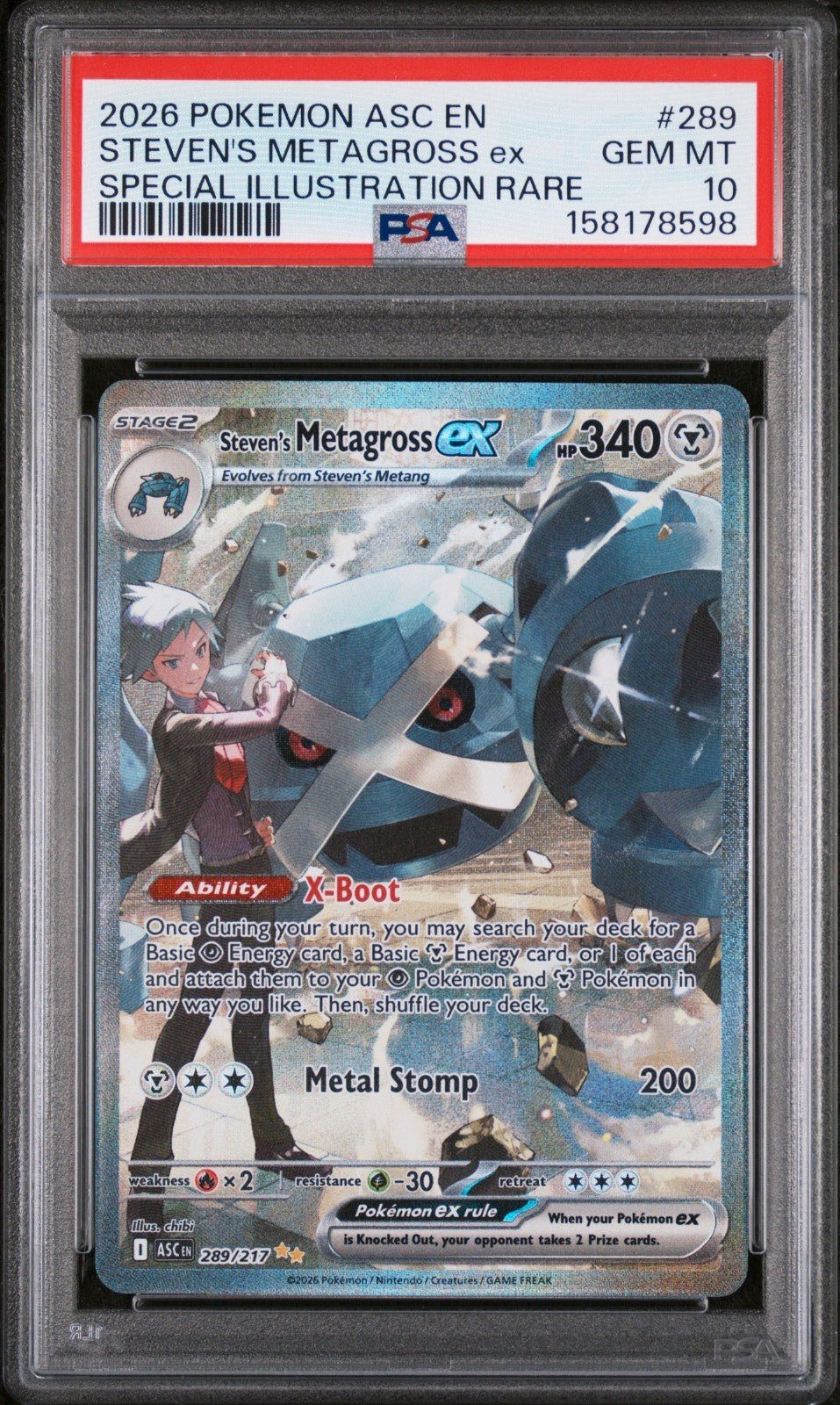 Pokemon 2026 Steven's Metagross ex 289/217 SIR Ascended Heroes GEM MINT PSA 10