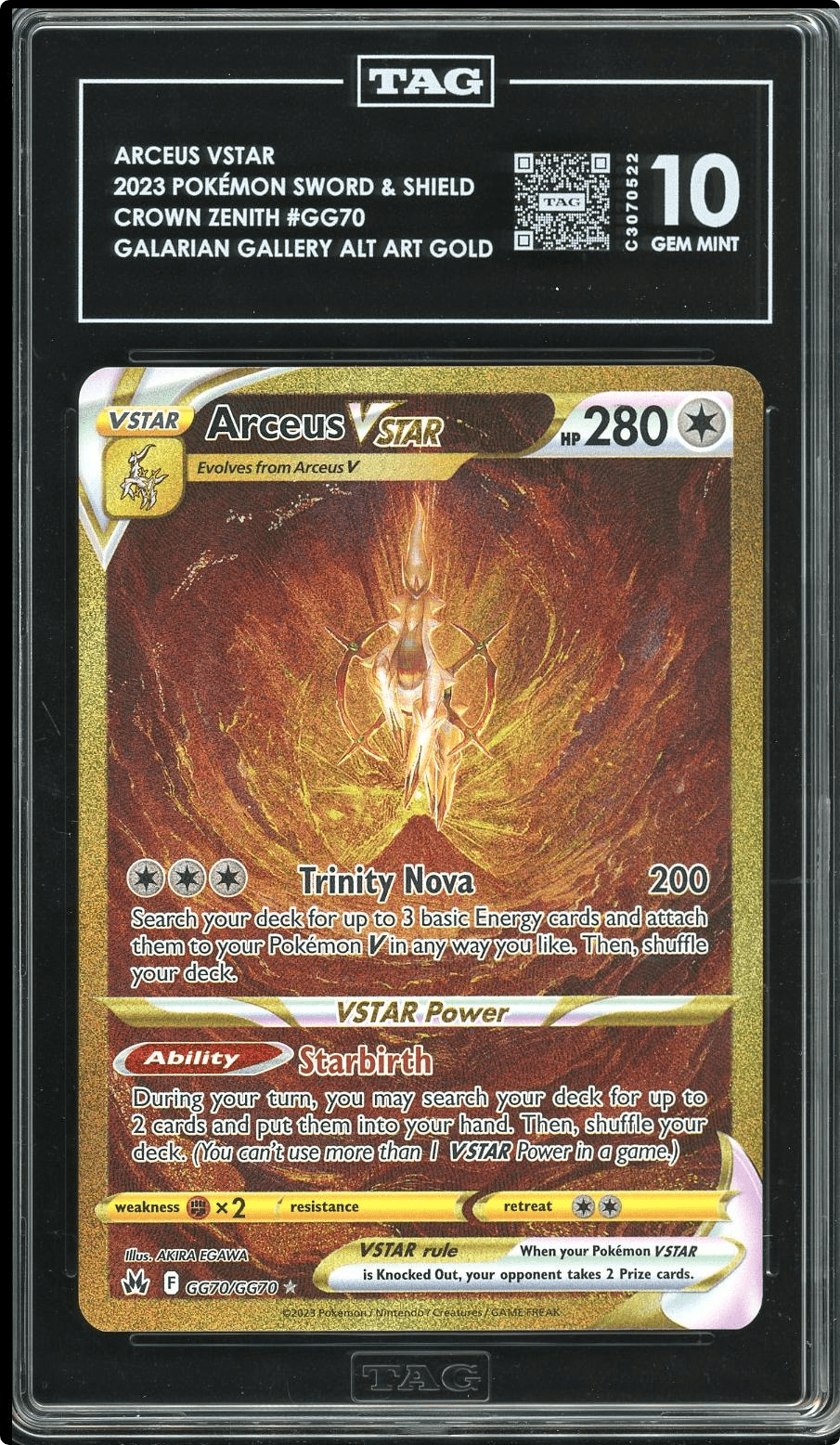 Pokemon Arceus VSTAR GG70 Crown Zenith Galarian Gallery Secret Holo TAG 10