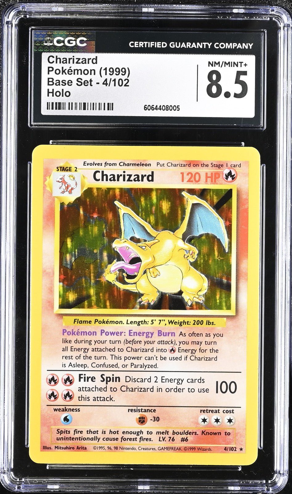 Pokemon Charizard Holo Unlimited 4/102 - Base Set - CGC 8.5 PSA