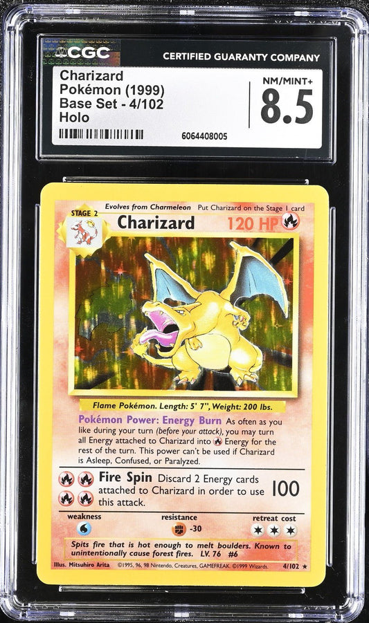 Pokemon Charizard Holo Unlimited 4/102 - Base Set - CGC 8.5 PSA