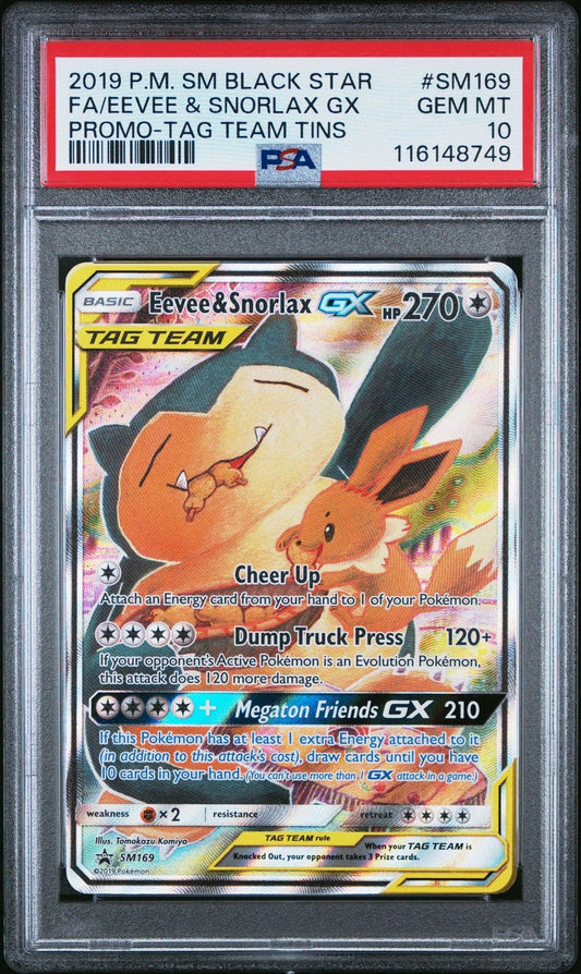 Pokemon Eevee and Snorlax GX Tag Team SM169 PSA 10 Black Star Promo