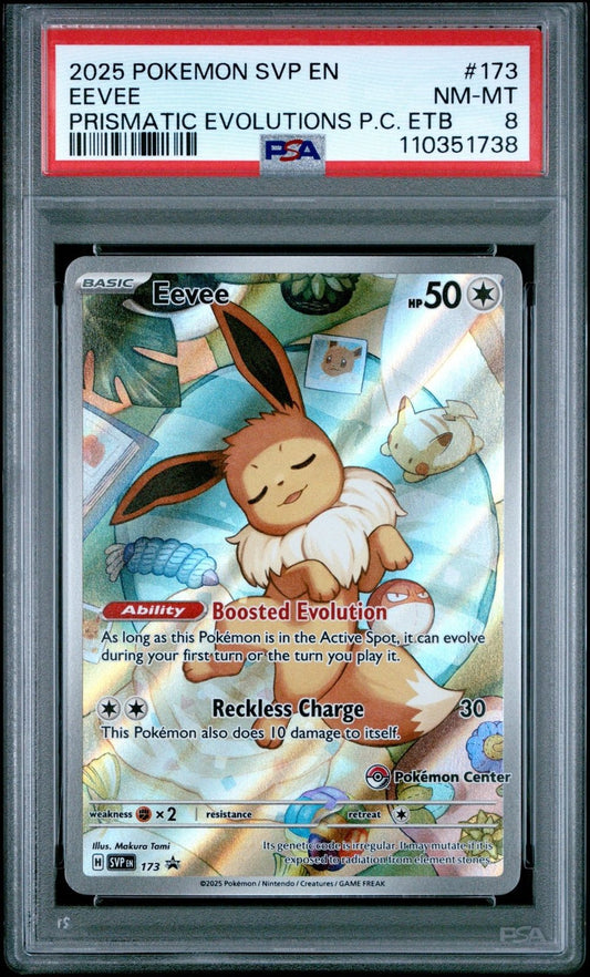 Pokemon - Eevee ETB Pokemon Center Promo Prismatic Evolutions 173 PSA 8