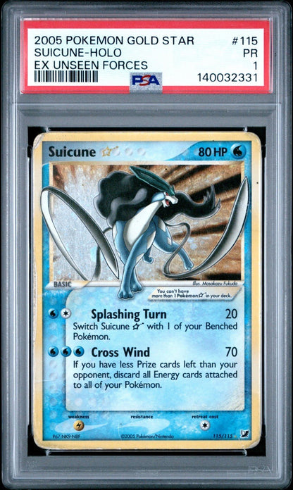 Pokemon EX Unseen Forces 115/115 Suicune Holo Gold Star 115 2005 PSA 1