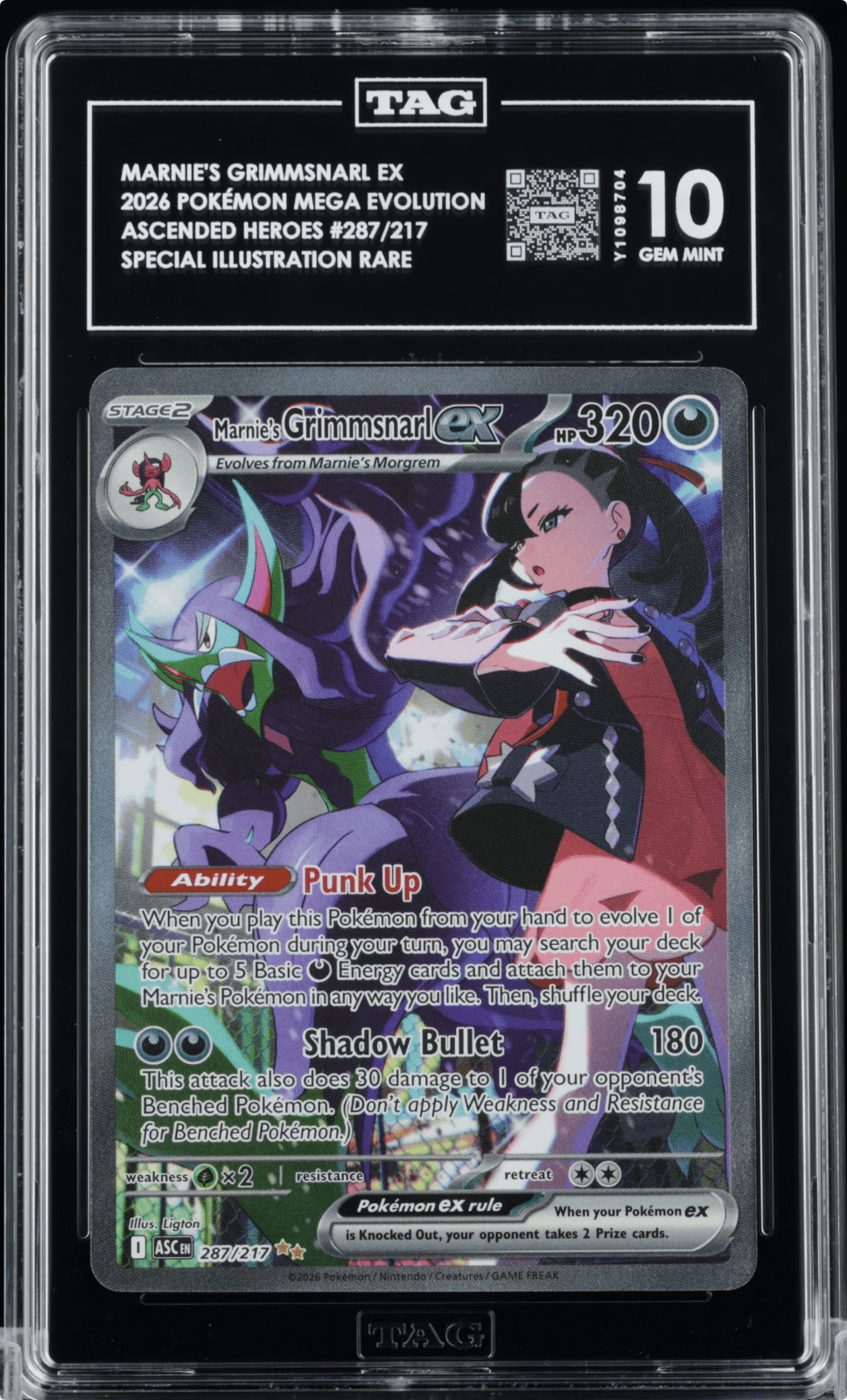 Pokemon Marnie's Grimmsnarl ex 287/217 Me: Ascended Heroes Holo TAG 10