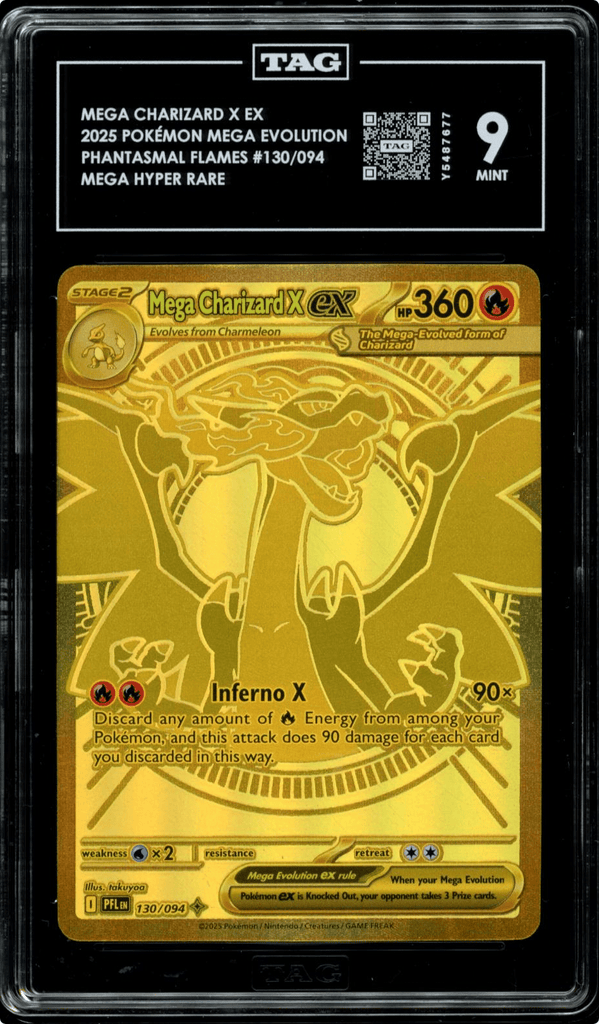 Pokemon Mega Charizard X ex 130/094 Me02: Phantasmal Flames Holo TAG 9