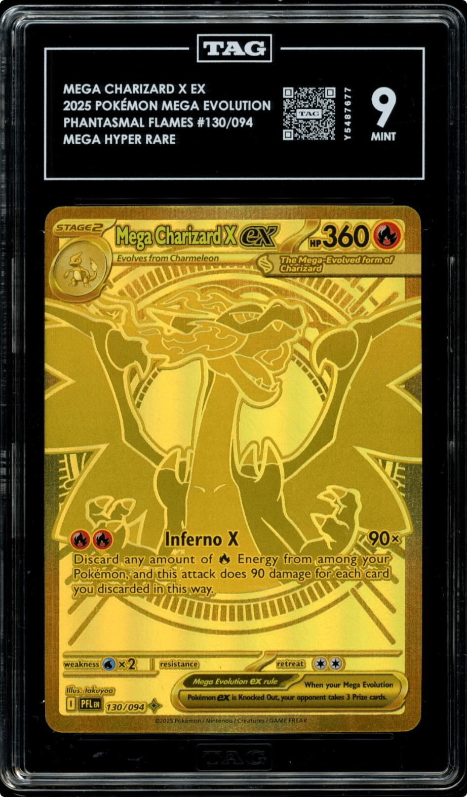Pokemon Mega Charizard X ex 130/094 Me02: Phantasmal Flames Holo TAG 9