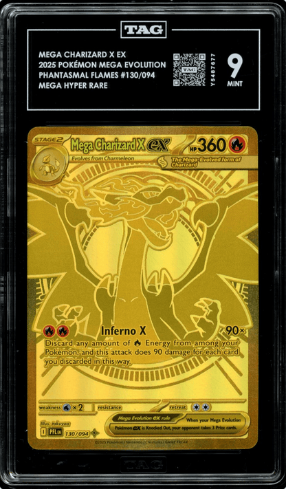 Pokemon Mega Charizard X ex 130/094 Me02: Phantasmal Flames Holo TAG 9