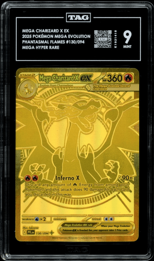 Pokemon Mega Charizard X ex 130/094 Me02: Phantasmal Flames Holo TAG 9