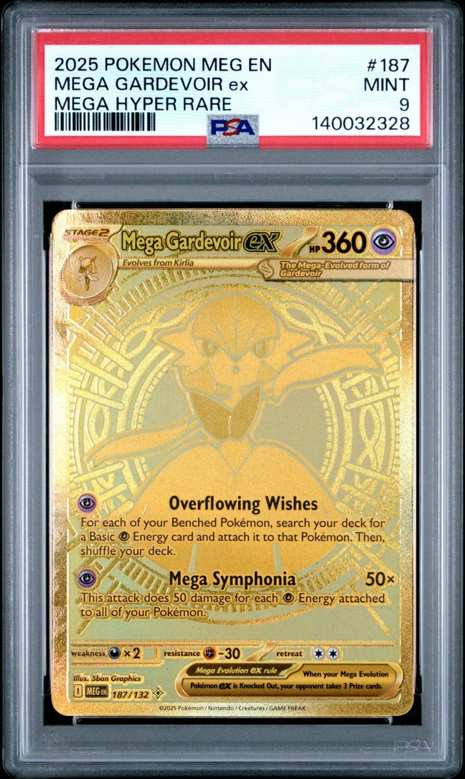 Pokemon Mega Evolution 187 Mega Gardevoir ex Hyper Rare Gold PSA 9