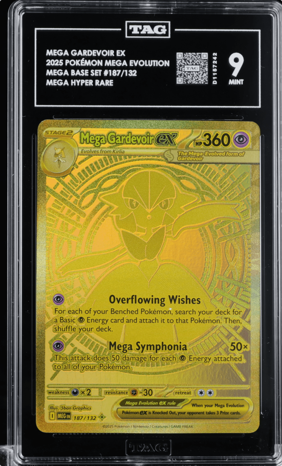 Pokemon Mega Gardevoir ex 187/132 Me01: Mega Evolution Holo TAG 9