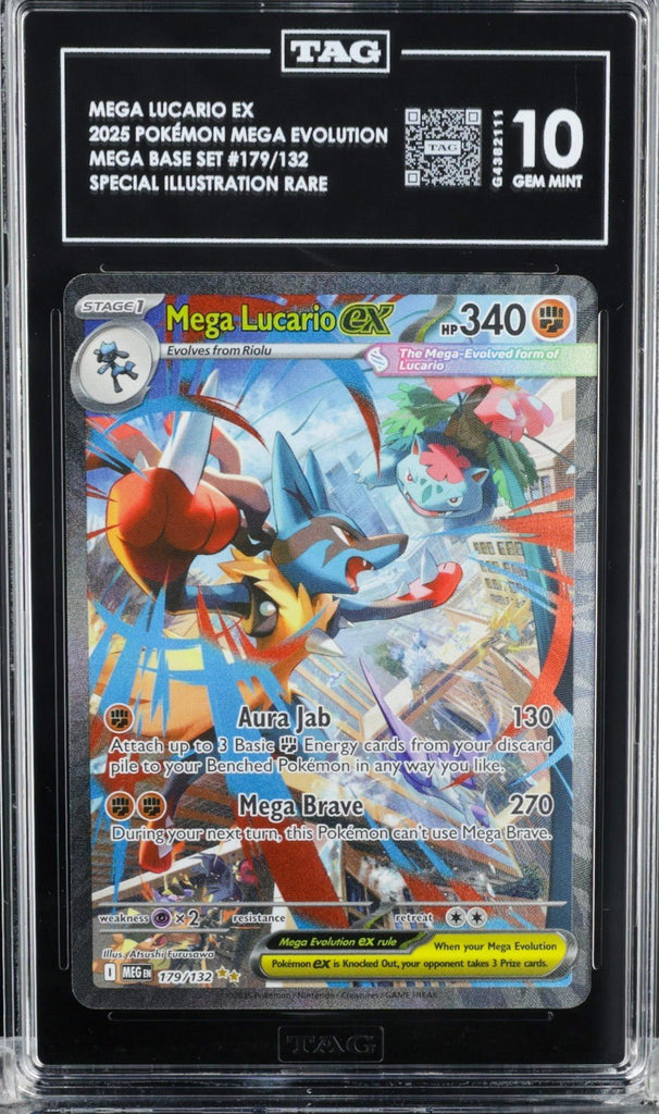 Pokemon Mega Lucario ex 179/132 Me01: Mega Evolution Holo TAG 10 2