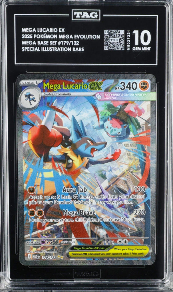 Pokemon Mega Lucario ex 179/132 Me01: Mega Evolution Holo TAG 10