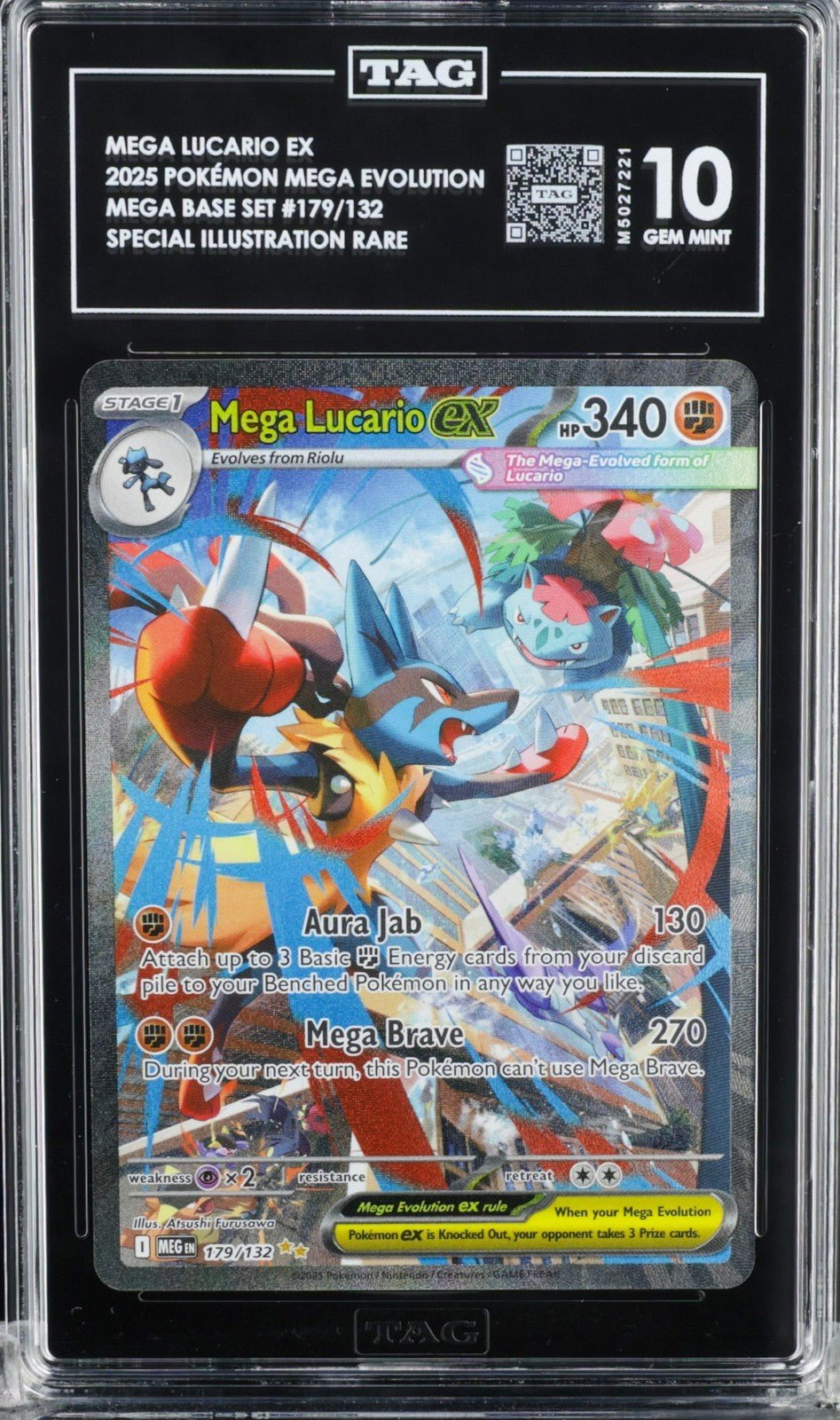 Pokemon Mega Lucario ex 179/132 Me01: Mega Evolution Holo TAG 10