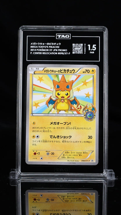 Pokemon Mega Tokyo's Pikachu Mega Charizard Y Japanese Promo 098/XY - P TAG 1.5