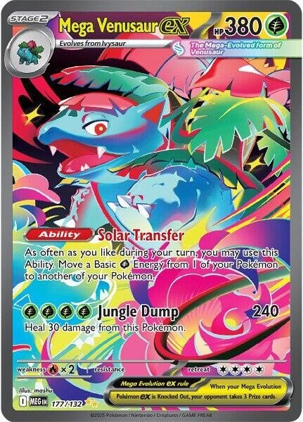 Pokemon Mega Venusaur ex 177/132 Me01: Mega Evolution Holo TAG 9