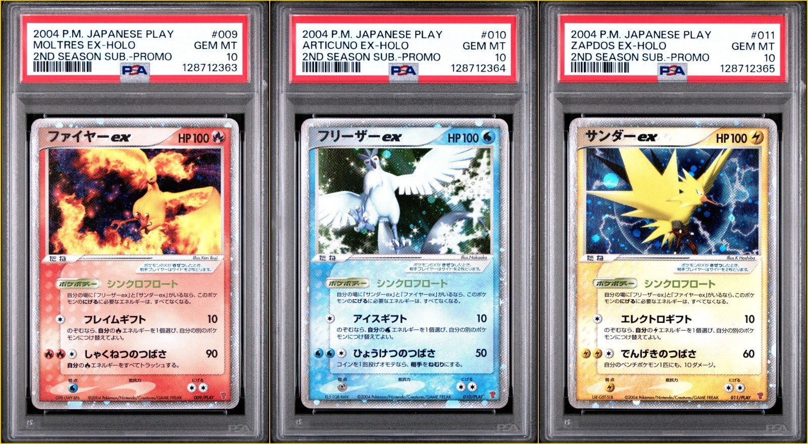 Pokemon Moltres Articuno Zapdos 009 010 011 PLAY PSA 10 Sequential Set!