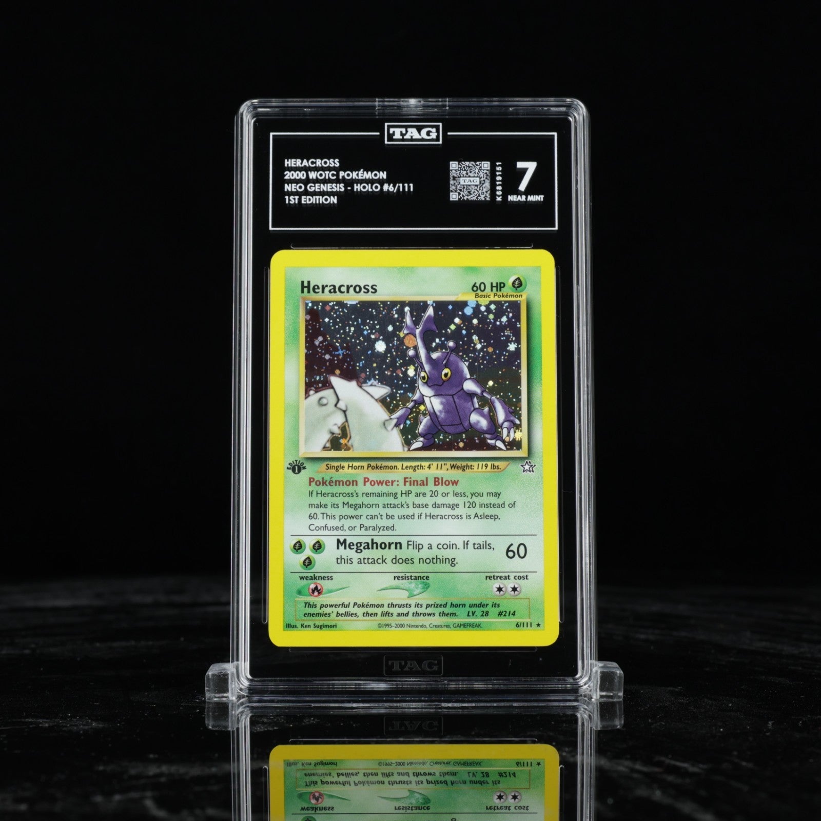 Pokemon Neo Genesis Heracross 1st Edition Holo Rare 6/111 TAG 7