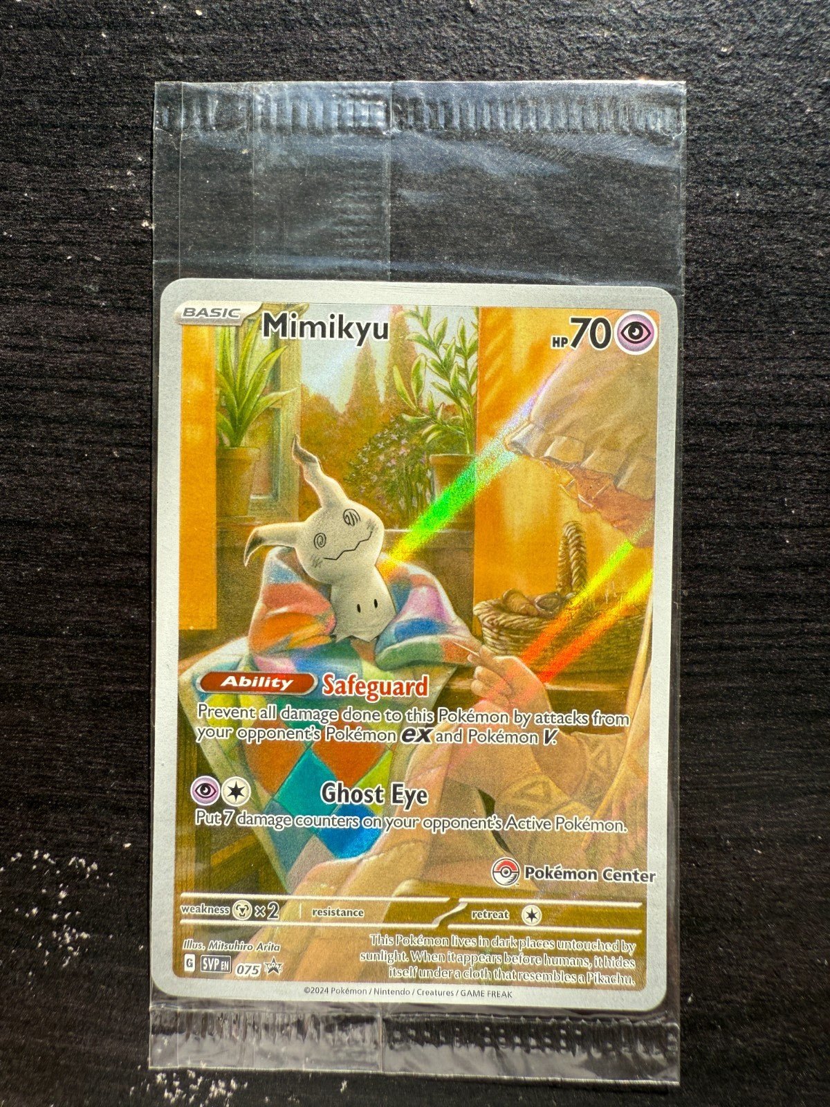 Pokemon Paldean Fates Mimikyu SVP 075 Pokemon Center Promo Stamped Sealed