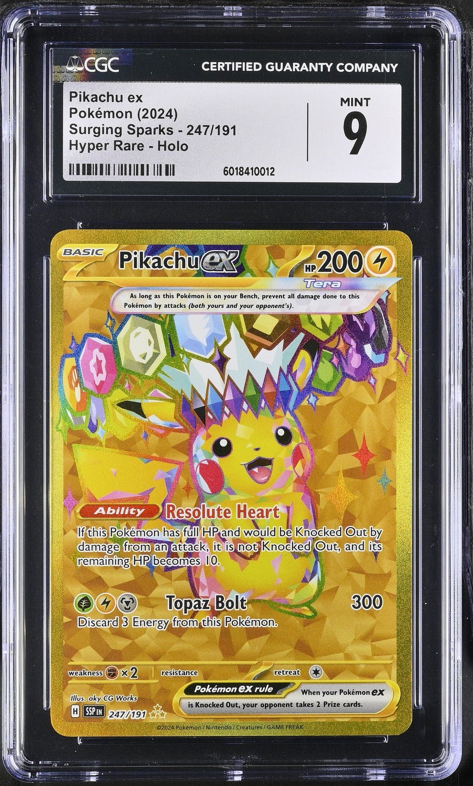 Pokemon Pikachu ex 247/191 CGC 9 Sv08 Surging Sparks Gold