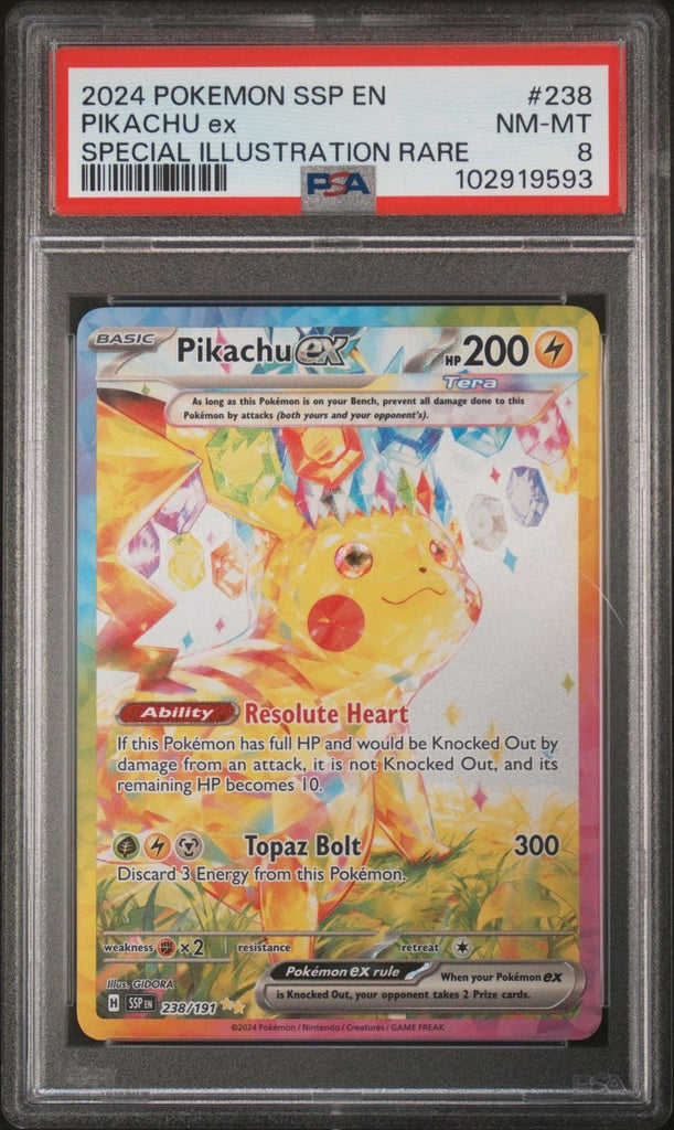 Pokemon Pikachu EX Surging Sparks 238/191 SIR Special Illustration Rare PSA 8