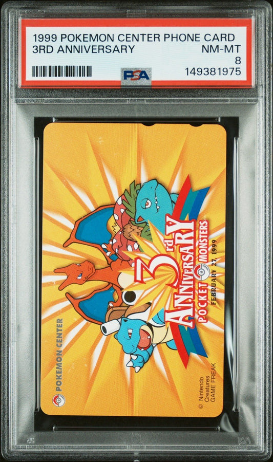 Pokemon PSA 8 Phone Card 3rd Anniversary Charizard Blastoise Vanusaur