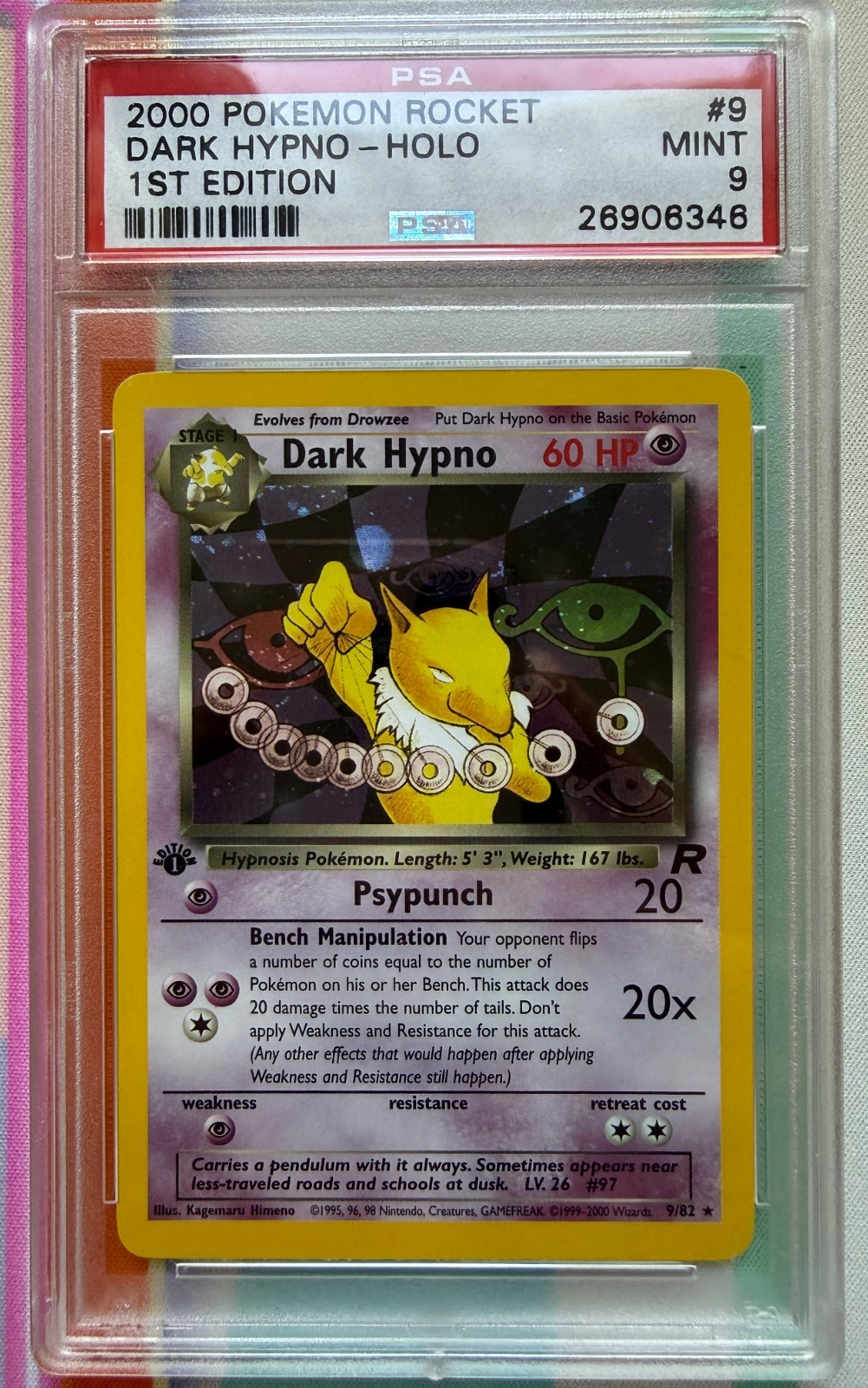 Pokemon PSA 9 1st Edition Team Rocket Holo Dark Hypno 9/82