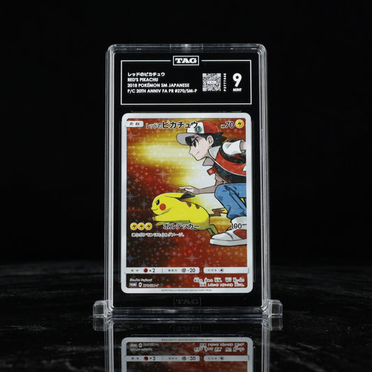 Pokemon Red's Pikachu PM Center 20th Ann. JPN Full Art Promo 270/SM - P TAG 9