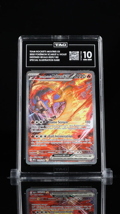 Pokemon Rocket's Moltres ex Destined Rivals SIR 229 TAG 10 Gem Mint