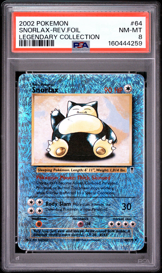 Pokemon Snorlax Legendary Collection Reverse Holo Card 64/110 - PSA 8