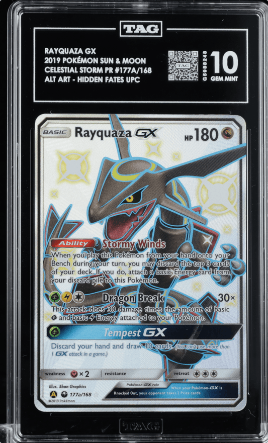 Pokemon TAG 10 Shiny Rayquaza GX 177a/168 Hidden Fates Premium Coll. Promo Card