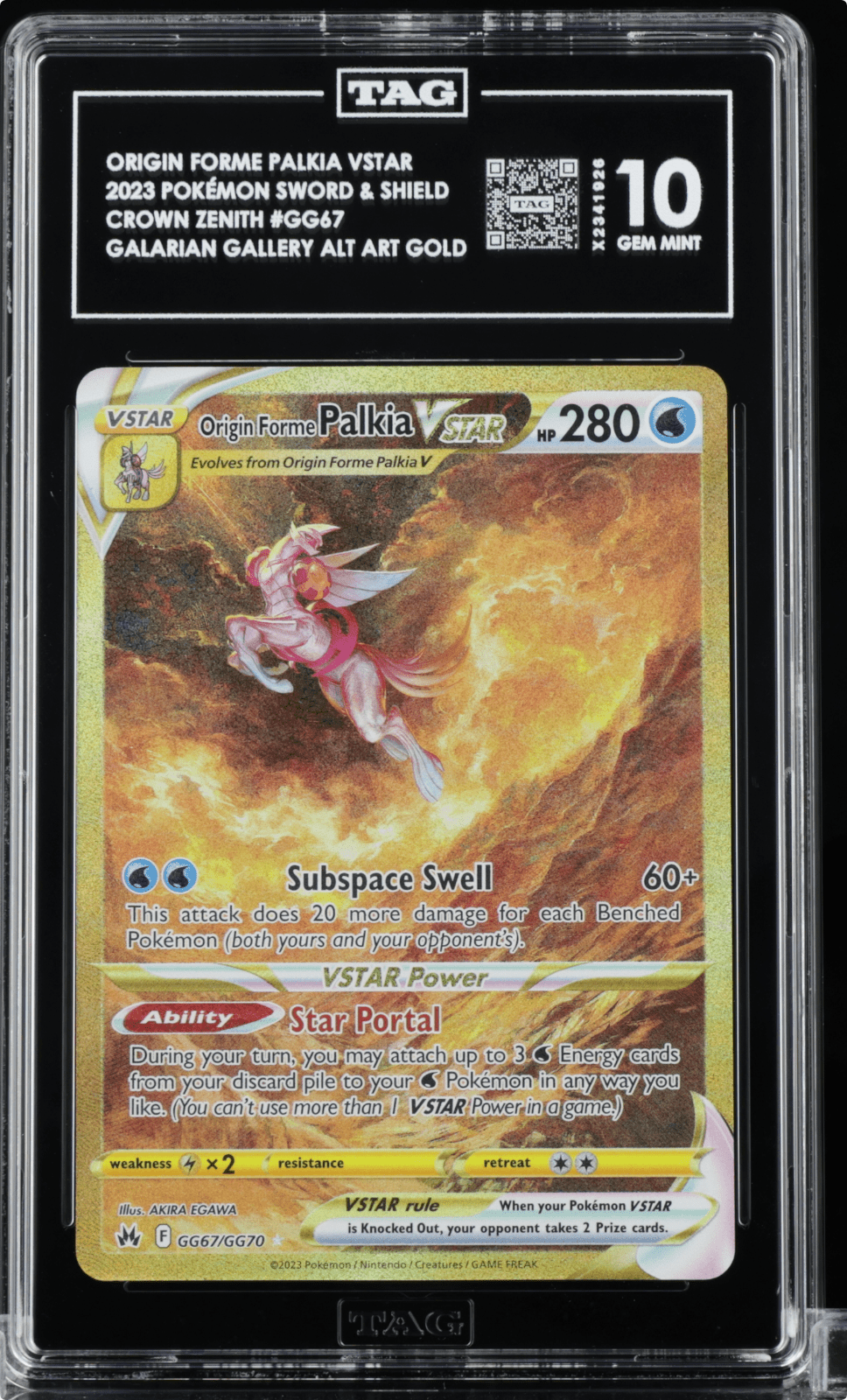 Pokemon TCG 2023 Crown Zenith Origin Forme Palkia VSTAR FA Holo GG67 TAG 10