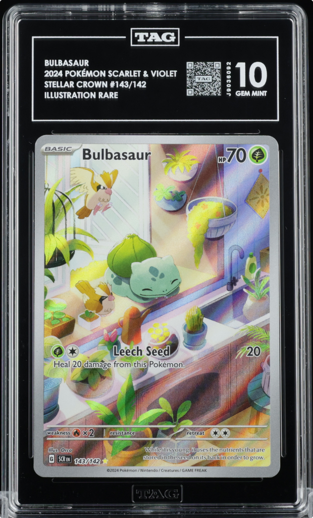 Pokemon TCG Bulbasaur Stellar Crown Illustration Rare Card 143/142 TAG 10