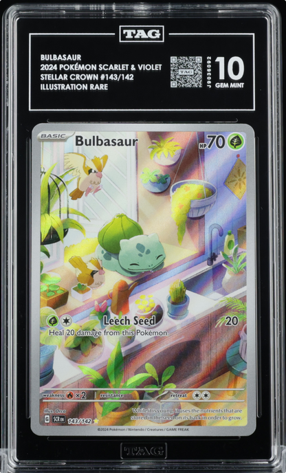 Pokemon TCG Bulbasaur Stellar Crown Illustration Rare Card 143/142 TAG 10