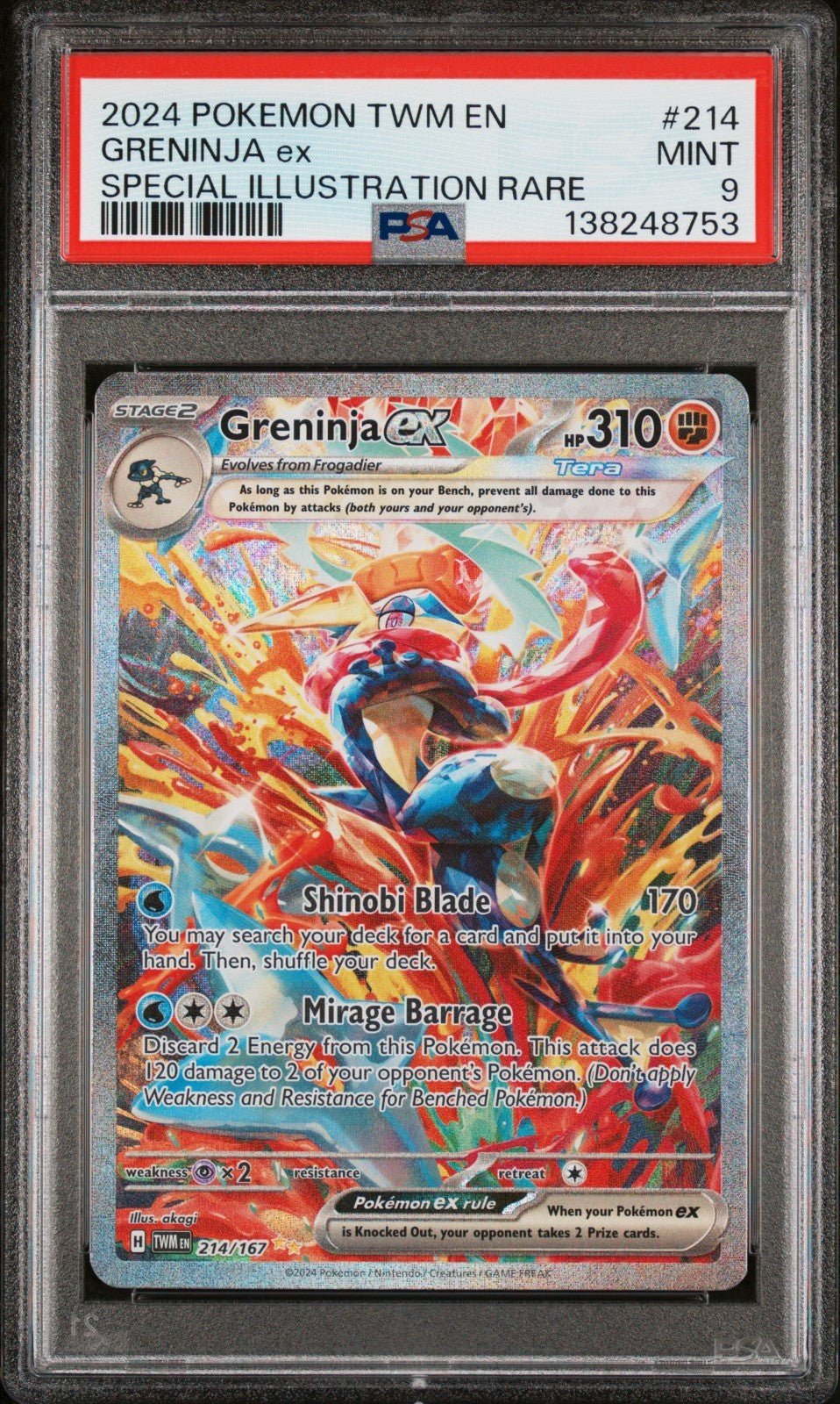 Pokémon TCG Greninja EX Twilight Masquerade Card 214/167 PSA 9